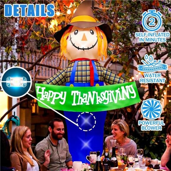 10ft Gaint Inflatable Thanksgiving Scarecrow with Built-in LED - Picture 4 of 7